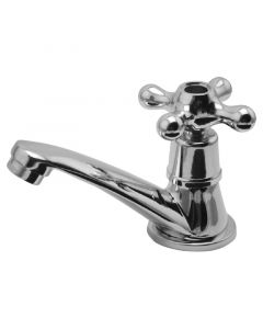 Grifería para lavamanos 1/2" cuello bajo plomo cromado manilla tipo cruz